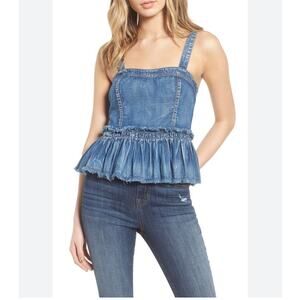 BP Denim Peplum Fringe Tank Size Small